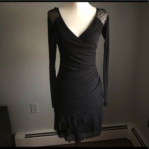 Betsey Johnson black faux wrap lace dress